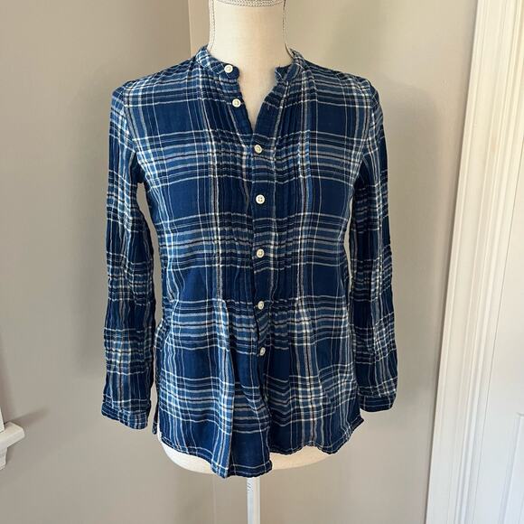 Polo Ralph Lauren Pleated Blue Plaid Button Up Top - Picture 1 of 8